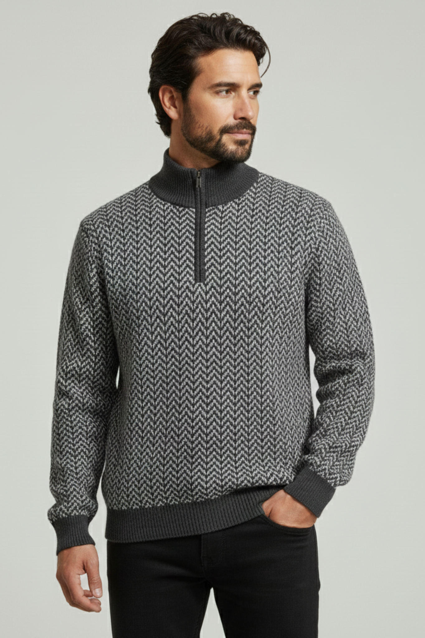 Jersey de hombre con cuello alto y cierre corto