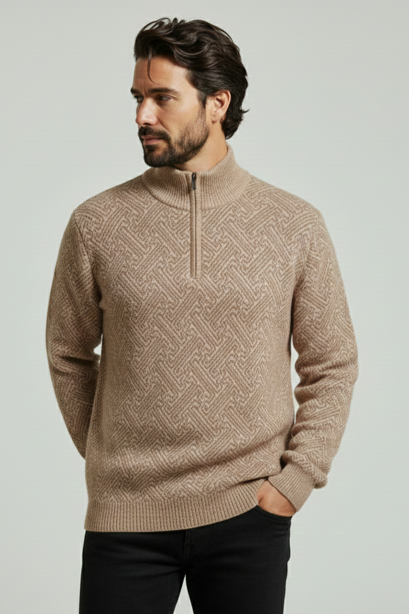 Jersey de hombre con cuello alto y cierre corto