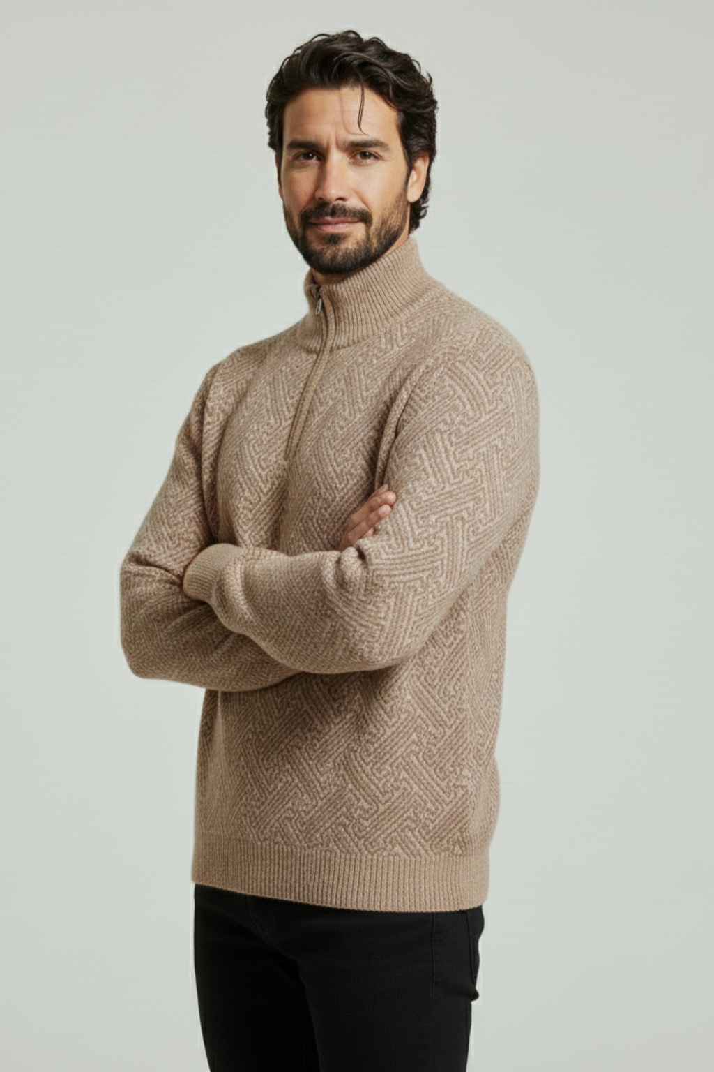 Jersey de hombre con cuello alto y cierre corto